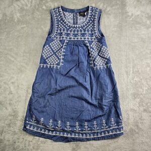 Romeo Juliet Couture Dress Womens Small Blue Chambray‎ Embroidered Sleeveless